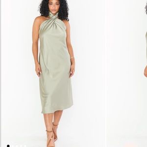 Show Me Your Mumu Jasmine Halter Midi Dress Moss Green Luxe Satin XL